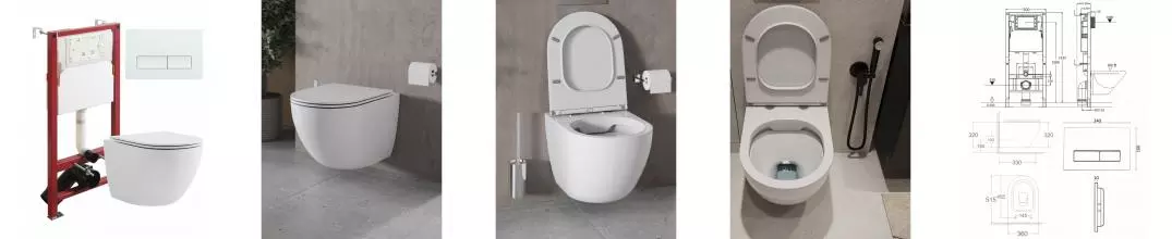 Комплект инсталляция с унитазом, крышкой и кнопкой смыва «Agger» ATI03100+APB288 безободковый белый