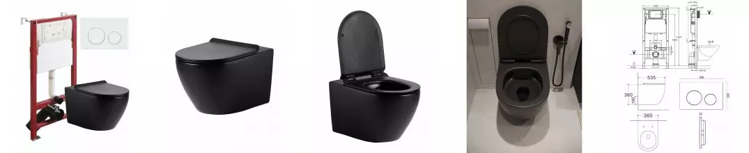 Комплект инсталляция с унитазом, крышкой и кнопкой смыва «Agger» ATI03144+APB188 безободковый чёрный