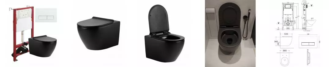 Комплект инсталляция с унитазом, крышкой и кнопкой смыва «Agger» ATI03144+APB288 безободковый чёрный