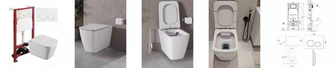 Комплект инсталляция с унитазом, крышкой и кнопкой смыва «Agger» ATI04100+APB188 безободковый белый