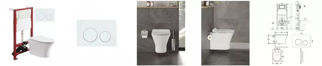 Комплект инсталляция с унитазом, крышкой и кнопкой смыва «Orange» CI01-100W+APB188 безободковый белый Комплект инсталляция с унитазом, крышкой и кнопкой смыва «Orange» CI01-100W+APB188 безободковый белый