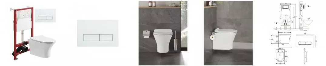 Комплект инсталляция с унитазом, крышкой и кнопкой смыва «Orange» CI01-100W+APB288 безободковый белый Комплект инсталляция с унитазом, крышкой и кнопкой смыва «Orange» CI01-100W+APB288 безободковый белый