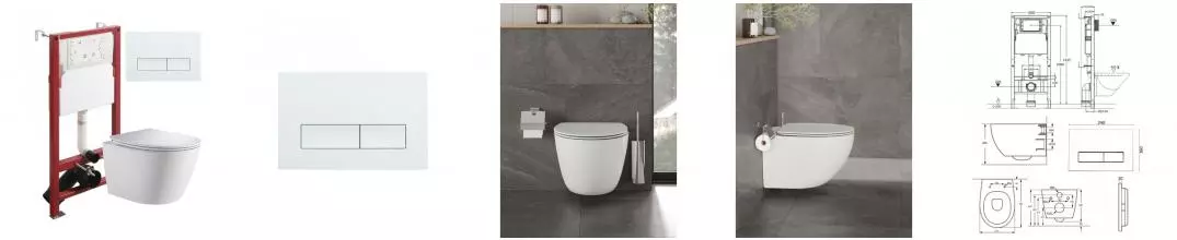 Комплект инсталляция с унитазом, крышкой и кнопкой смыва «Orange» CI07-150W+APB288 безободковый белый Комплект инсталляция с унитазом, крышкой и кнопкой смыва «Orange» CI07-150W+APB288 безободковый белый