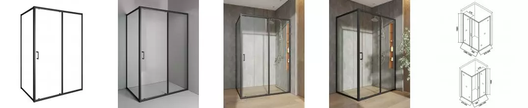 Душевой угол-ограждение «Orange» E23-13090TB 130/90 прозрачный/чёрный матовый без поддона универсальный Душевой угол-ограждение «Orange» E23-13090TB 130/90 прозрачный/чёрный матовый без поддона универсальный