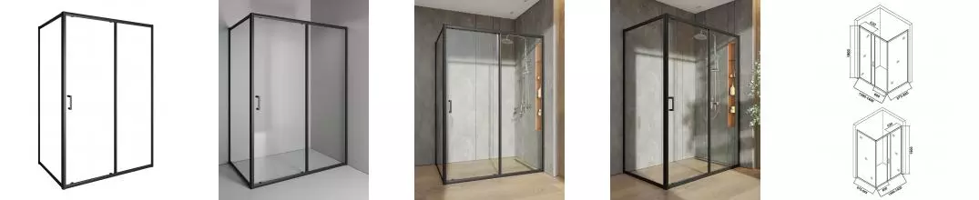 Душевой угол-ограждение «Orange» E23-14090TB 140/90 прозрачный/чёрный матовый без поддона универсальный Душевой угол-ограждение «Orange» E23-14090TB 140/90 прозрачный/чёрный матовый без поддона универсальный