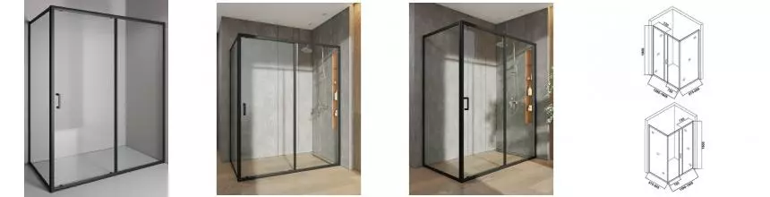 Душевой угол-ограждение «Orange» E23-16090TB 160/90 прозрачный/чёрный матовый без поддона универсальный