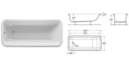 Ванна акриловая «Roca» Element 180/80 (A24T447000/A24T437000) без опор с сифоном белая