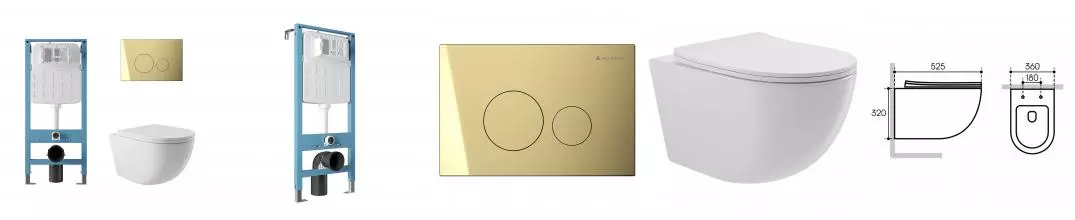 Комплект инсталляция с унитазом, крышкой и кнопкой смыва «Aqueduto» Ovo AQDS235 безободковый белый Комплект инсталляция с унитазом, крышкой и кнопкой смыва «Aqueduto» Ovo AQDS235 безободковый белый