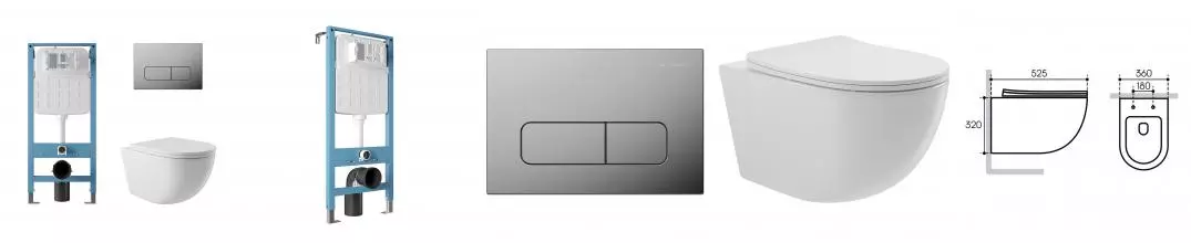 Комплект инсталляция с унитазом, крышкой и кнопкой смыва «Aqueduto» Ovo AQDS114 безободковый белый Комплект инсталляция с унитазом, крышкой и кнопкой смыва «Aqueduto» Ovo AQDS114 безободковый белый