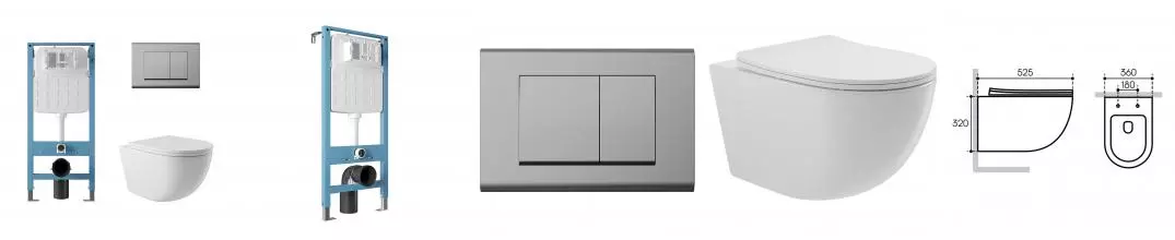 Комплект инсталляция с унитазом, крышкой и кнопкой смыва «Aqueduto» Ovo AQDS108 безободковый белый