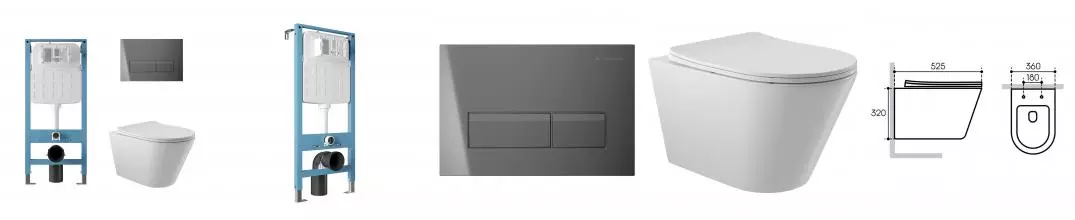 Комплект инсталляция с унитазом, крышкой и кнопкой смыва «Aqueduto» Cone AQDS242 безободковый белый Комплект инсталляция с унитазом, крышкой и кнопкой смыва «Aqueduto» Cone AQDS242 безободковый белый