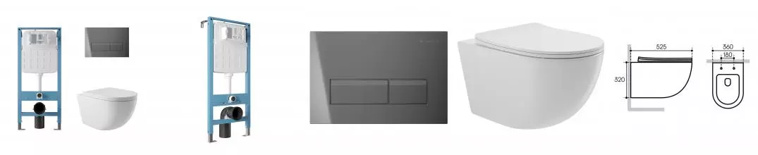 Комплект инсталляция с унитазом, крышкой и кнопкой смыва «Aqueduto» Ovo AQDS244 безободковый белый Комплект инсталляция с унитазом, крышкой и кнопкой смыва «Aqueduto» Ovo AQDS244 безободковый белый