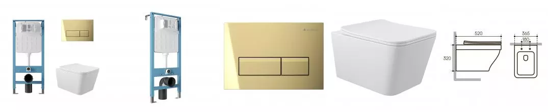 Комплект инсталляция с унитазом, крышкой и кнопкой смыва «Aqueduto» Macio AQDS252 безободковый белый