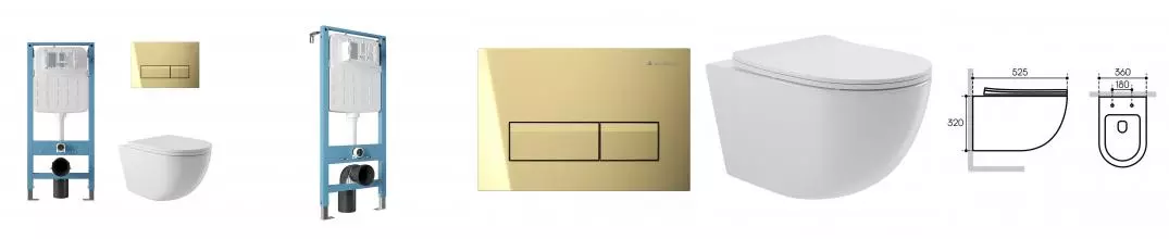 Комплект инсталляция с унитазом, крышкой и кнопкой смыва «Aqueduto» Ovo AQDS253 безободковый белый Комплект инсталляция с унитазом, крышкой и кнопкой смыва «Aqueduto» Ovo AQDS253 безободковый белый