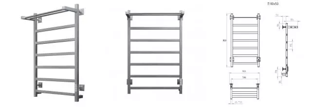 Электрический полотенцесушитель «Aringa» Порто 50/80 AR03042CHM матовый хром с полкой правый Электрический полотенцесушитель «Aringa» Порто 50/80 AR03042CHM матовый хром с полкой правый