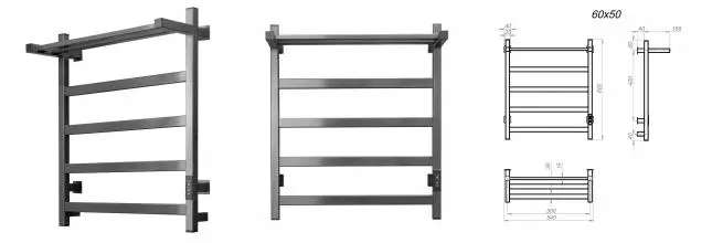 Электрический полотенцесушитель «Aringa» Порто 50/60 AR03051GS оружейная сталь с полкой правый Электрический полотенцесушитель «Aringa» Порто 50/60 AR03051GS оружейная сталь с полкой правый