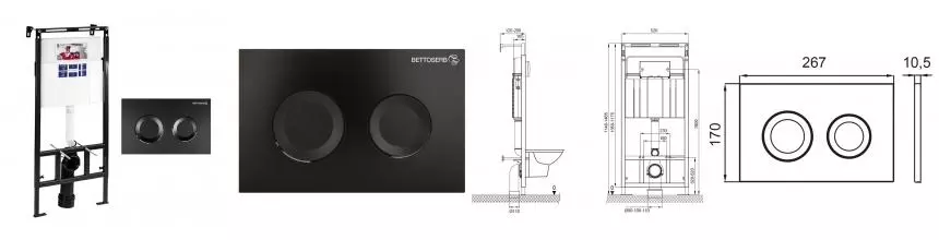 Инсталляция для унитаза с кнопкой «Bettoserb» Sava Slim Superior SES40006467 клавиша смыва Cool чёрная матовая Инсталляция для унитаза с кнопкой «Bettoserb» Sava Slim Superior SES40006467 клавиша смыва Cool чёрная матовая