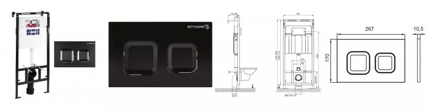 Инсталляция для унитаза с кнопкой «Bettoserb» Sava Slim Superior SES40006471 клавиша смыва Smart чёрная матовая Инсталляция для унитаза с кнопкой «Bettoserb» Sava Slim Superior SES40006471 клавиша смыва Smart чёрная матовая