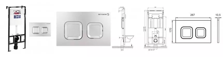 Инсталляция для унитаза с кнопкой «Bettoserb» Sava Slim Superior SES40006472 клавиша смыва Smart хром матовый Инсталляция для унитаза с кнопкой «Bettoserb» Sava Slim Superior SES40006472 клавиша смыва Smart хром матовый