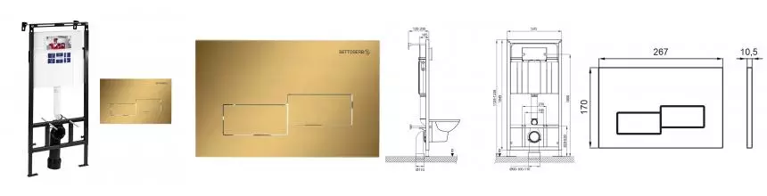 Инсталляция для унитаза с кнопкой «Bettoserb» Sava Fix Slim SET40006483 клавиша смыва Bricks золото матовое Инсталляция для унитаза с кнопкой «Bettoserb» Sava Fix Slim SET40006483 клавиша смыва Bricks золото матовое