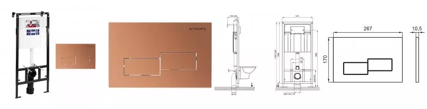 Инсталляция для унитаза с кнопкой «Bettoserb» Sava Fix Slim SET40006484 клавиша смыва Bricks бронза матовая Инсталляция для унитаза с кнопкой «Bettoserb» Sava Fix Slim SET40006484 клавиша смыва Bricks бронза матовая