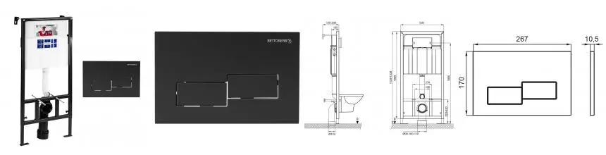 Инсталляция для унитаза с кнопкой «Bettoserb» Sava Fix Slim SET40006481 клавиша смыва Bricks чёрная матовая Инсталляция для унитаза с кнопкой «Bettoserb» Sava Fix Slim SET40006481 клавиша смыва Bricks чёрная матовая