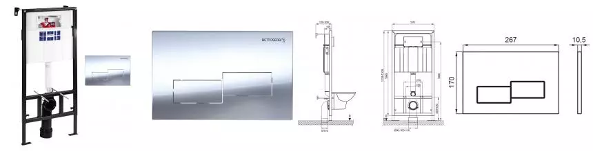 Инсталляция для унитаза с кнопкой «Bettoserb» Sava Fix Slim SET40006482 клавиша смыва Bricks хром глянец Инсталляция для унитаза с кнопкой «Bettoserb» Sava Fix Slim SET40006482 клавиша смыва Bricks хром глянец