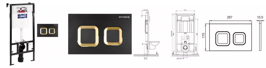 Инсталляция для унитаза с кнопкой «Bettoserb» Sava Fix Slim SET40006489 клавиша смыва Smart чёрная матовая/золото глянец Инсталляция для унитаза с кнопкой «Bettoserb» Sava Fix Slim SET40006489 клавиша смыва Smart чёрная матовая/золото глянец