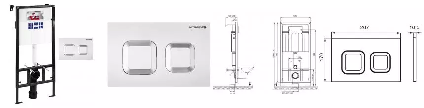 Инсталляция для унитаза с кнопкой «Bettoserb» Sava Fix Slim SET40006488G клавиша смыва Smart хром глянец Инсталляция для унитаза с кнопкой «Bettoserb» Sava Fix Slim SET40006488G клавиша смыва Smart хром глянец