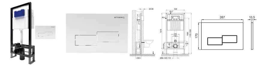 Инсталляция для унитаза с кнопкой «Bettoserb» Sava Free Standing SFS40006486G клавиша смыва Bricks белая глянцевая Инсталляция для унитаза с кнопкой «Bettoserb» Sava Free Standing SFS40006486G клавиша смыва Bricks белая глянцевая