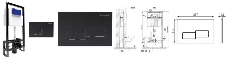 Инсталляция для унитаза с кнопкой «Bettoserb» Sava Free Standing SFS40006481 клавиша смыва Bricks чёрная матовая