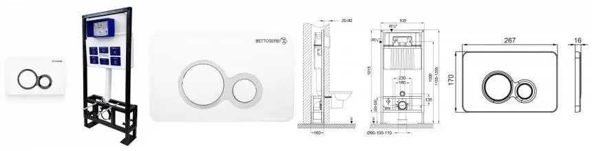 Инсталляция для унитаза с кнопкой «Bettoserb» Sava Free Standing SFS40006458 клавиша смыва Duo белая глянцевая/хром глянец Инсталляция для унитаза с кнопкой «Bettoserb» Sava Free Standing SFS40006458 клавиша смыва Duo белая глянцевая/хром глянец