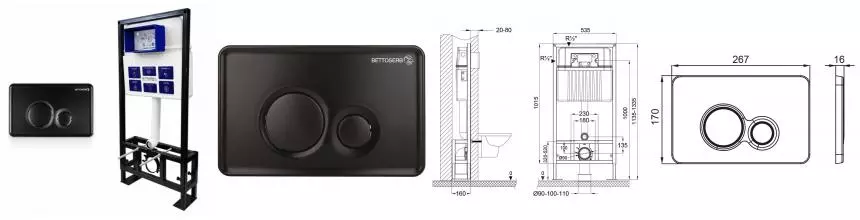 Инсталляция для унитаза с кнопкой «Bettoserb» Sava Free Standing SFS40006459 клавиша смыва Twin чёрная матовая
