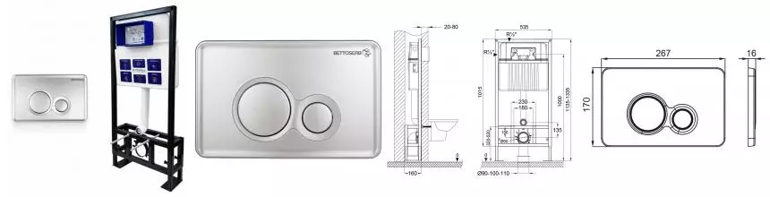 Инсталляция для унитаза с кнопкой «Bettoserb» Sava Free Standing SFS40006462 клавиша смыва Twin хром матовый Инсталляция для унитаза с кнопкой «Bettoserb» Sava Free Standing SFS40006462 клавиша смыва Twin хром матовый