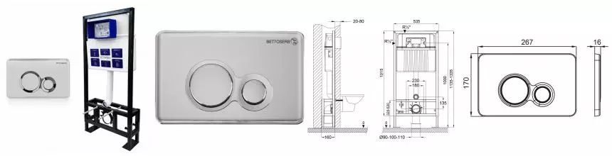 Инсталляция для унитаза с кнопкой «Bettoserb» Sava Free Standing SFS40006463 клавиша смыва Duo хром матовый/хром глянец