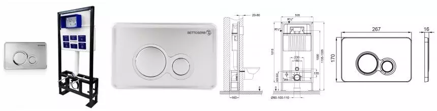 Инсталляция для унитаза с кнопкой «Bettoserb» Sava Free Standing SFS40006464 клавиша смыва Twin хром глянец