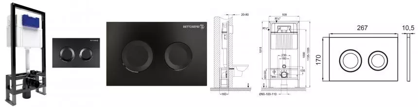 Инсталляция для унитаза с кнопкой «Bettoserb» Sava Free Standing SFS40006467 клавиша смыва Cool чёрная матовая