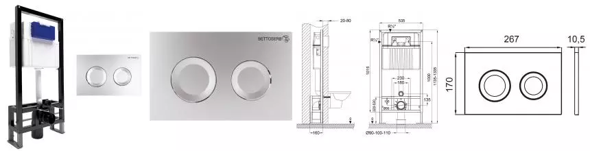 Инсталляция для унитаза с кнопкой «Bettoserb» Sava Free Standing SFS40006468 клавиша смыва Cool хром матовый Инсталляция для унитаза с кнопкой «Bettoserb» Sava Free Standing SFS40006468 клавиша смыва Cool хром матовый