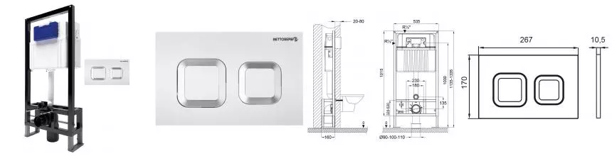 Инсталляция для унитаза с кнопкой «Bettoserb» Sava Free Standing SFS40006488G клавиша смыва Smart белая глянцевая/хром глянец