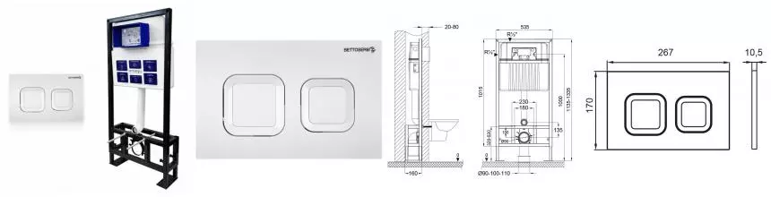 Инсталляция для унитаза с кнопкой «Bettoserb» Sava Free Standing SFS40006470 клавиша смыва Smart белая глянцевая Инсталляция для унитаза с кнопкой «Bettoserb» Sava Free Standing SFS40006470 клавиша смыва Smart белая глянцевая