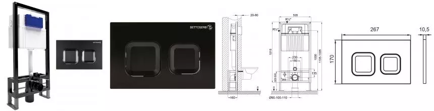 Инсталляция для унитаза с кнопкой «Bettoserb» Sava Free Standing SFS40006471 клавиша смыва Smart чёрная матовая