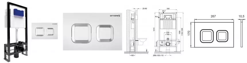 Инсталляция для унитаза с кнопкой «Bettoserb» Sava Free Standing SFS40006473 клавиша смыва Smart хром глянец Инсталляция для унитаза с кнопкой «Bettoserb» Sava Free Standing SFS40006473 клавиша смыва Smart хром глянец