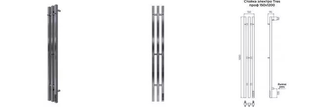 Электрический полотенцесушитель «Terminus» Tres 15/120 профиль оружейная сталь