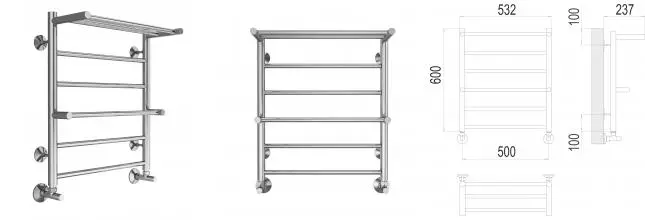 Водяной полотенцесушитель «Terminus» Аврора П6 50/60 хром с двумя полками