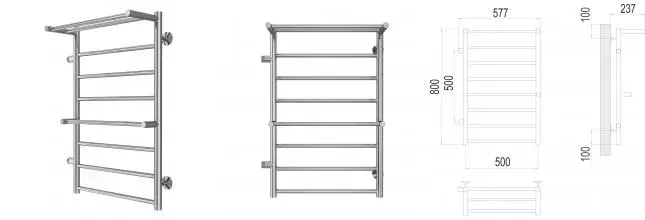 Водяной полотенцесушитель «Terminus» Аврора П8 50/80 хром с двумя полками левый Водяной полотенцесушитель «Terminus» Аврора П8 50/80 хром с двумя полками левый