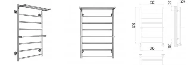 Водяной полотенцесушитель «Terminus» Аврора П8 50/80 хром с двумя полками Водяной полотенцесушитель «Terminus» Аврора П8 50/80 хром с двумя полками