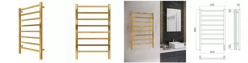 Электрический полотенцесушитель «Terminus» Ватикан П8 50/85 брашированное золото правый Электрический полотенцесушитель «Terminus» Ватикан П8 50/85 брашированное золото правый