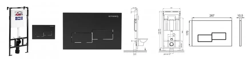 Инсталляция для унитаза с кнопкой «Bettoserb» Sava Slim Superior SES40006481 клавиша смыва Bricks чёрная матовая Инсталляция для унитаза с кнопкой «Bettoserb» Sava Slim Superior SES40006481 клавиша смыва Bricks чёрная матовая