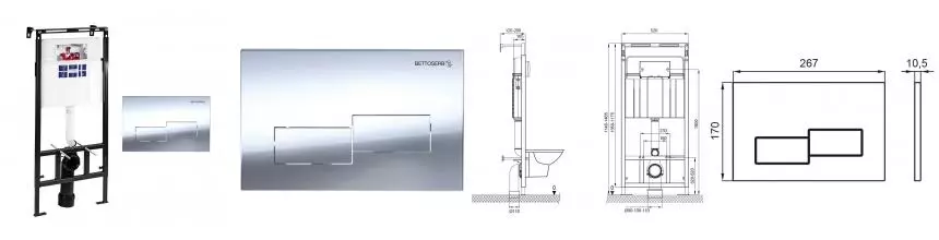 Инсталляция для унитаза с кнопкой «Bettoserb» Sava Slim Superior SES40006482 клавиша смыва Bricks хром глянец Инсталляция для унитаза с кнопкой «Bettoserb» Sava Slim Superior SES40006482 клавиша смыва Bricks хром глянец