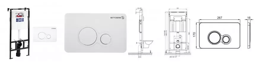Инсталляция для унитаза с кнопкой «Bettoserb» Sava Slim Superior SES40006457 клавиша смыва Twin белая глянцевая Инсталляция для унитаза с кнопкой «Bettoserb» Sava Slim Superior SES40006457 клавиша смыва Twin белая глянцевая